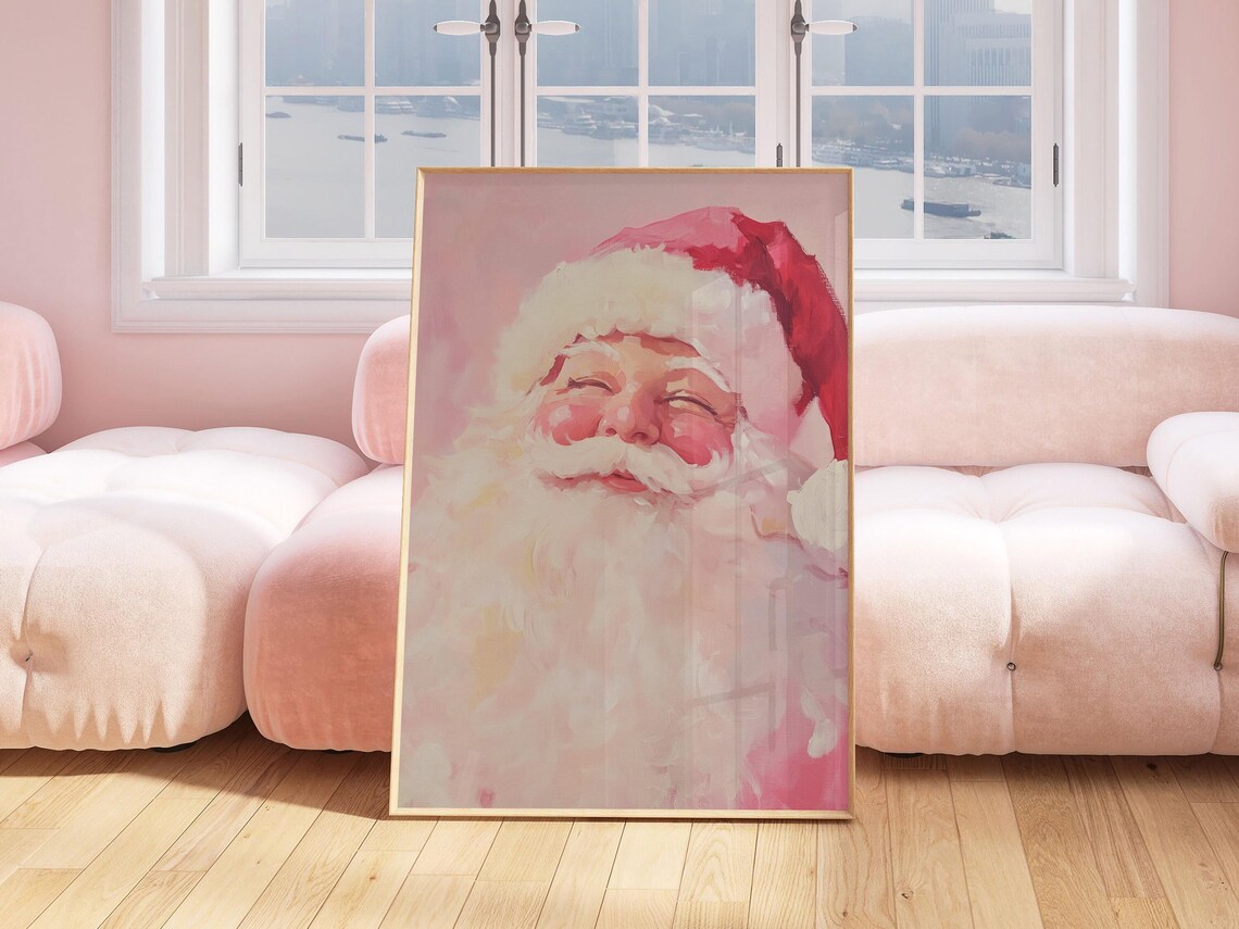 Pink Santa Claus Painting, Winter Holiday Art Print - Image 3