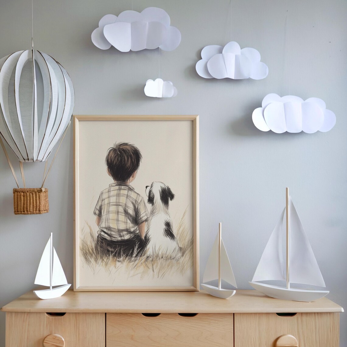 Boy and Dog Nursery Animal Sketch Art Print - Image 5