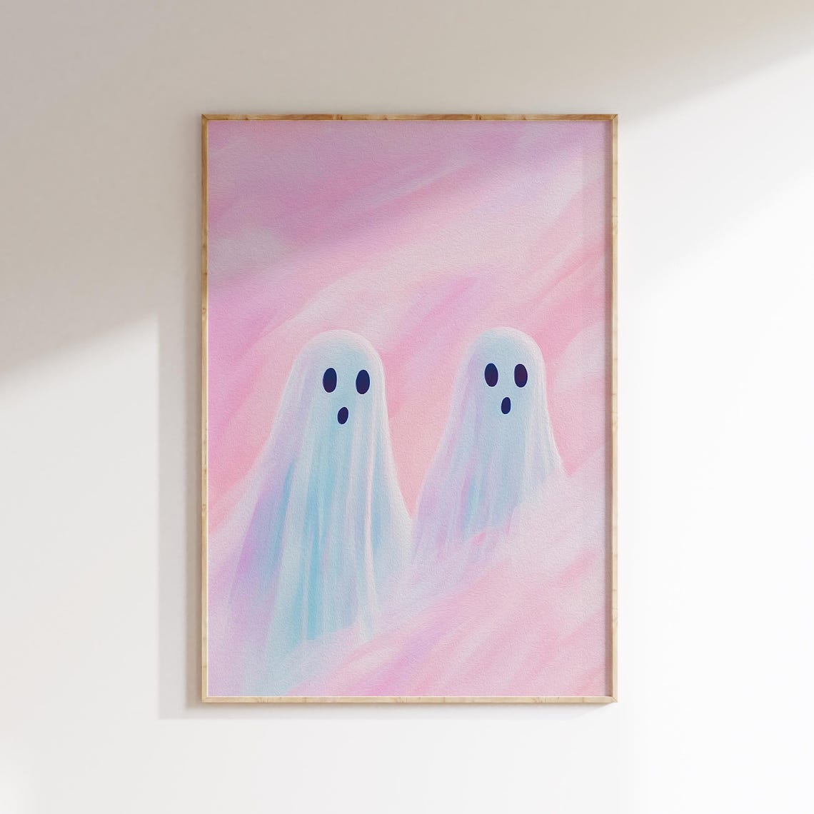 Soft Pastel Pink Ghosts Pair Cute Halloween Watercolor Art Print - Image 4