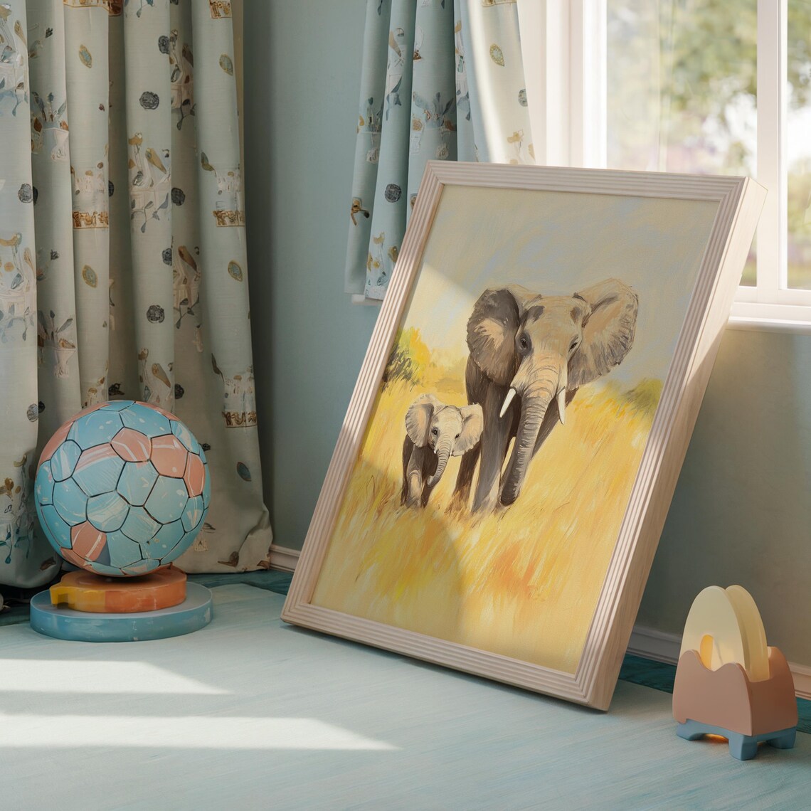 Nursery Mother And Baby Elephant Safari Kids Room Animal Decor Poster - Image 2