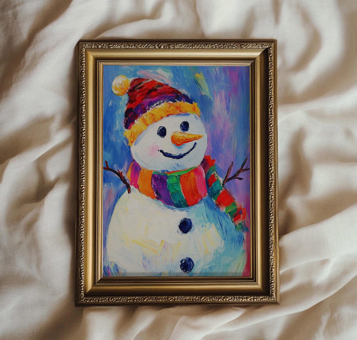 Cheerful Colorful Snowman Painting Rainbow Winter Holiday Poster - Image 4