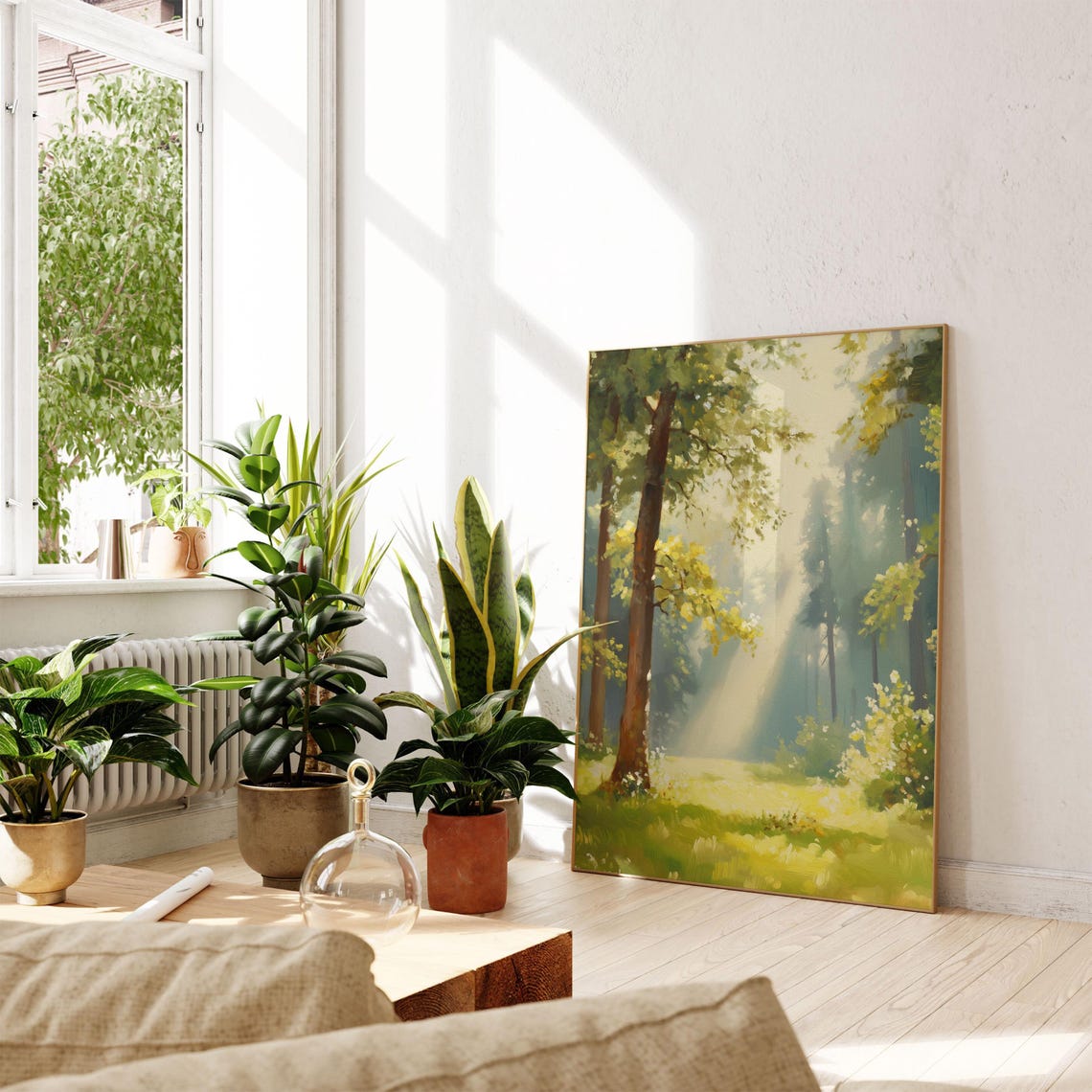 Forest With Sunlight Print Farmhouse Landscape Painting Green Home Decor Green Trees Artwork Matisse Wall Art - Image 4