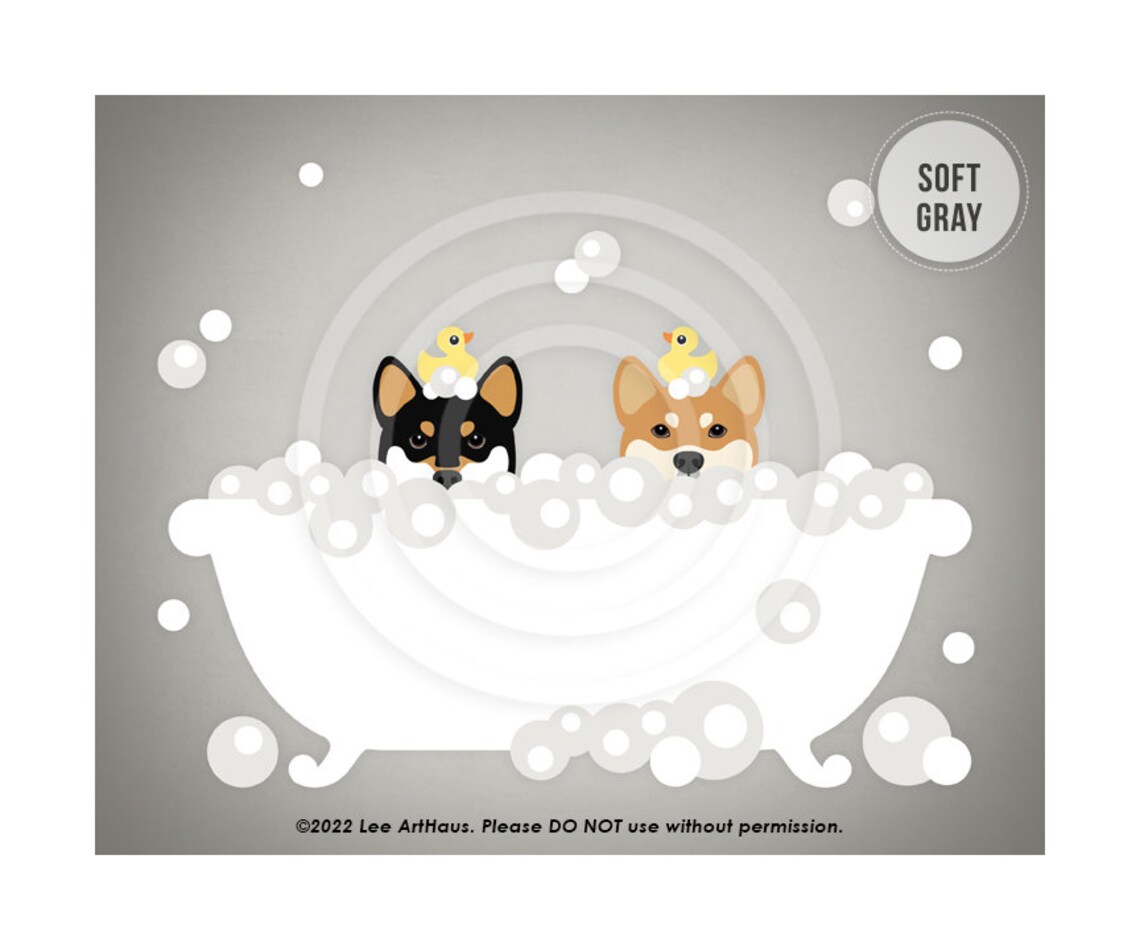 Two Shiba Inu Dogs Peeking Bubble Bath Black And Tan Cute Poster - Image 3