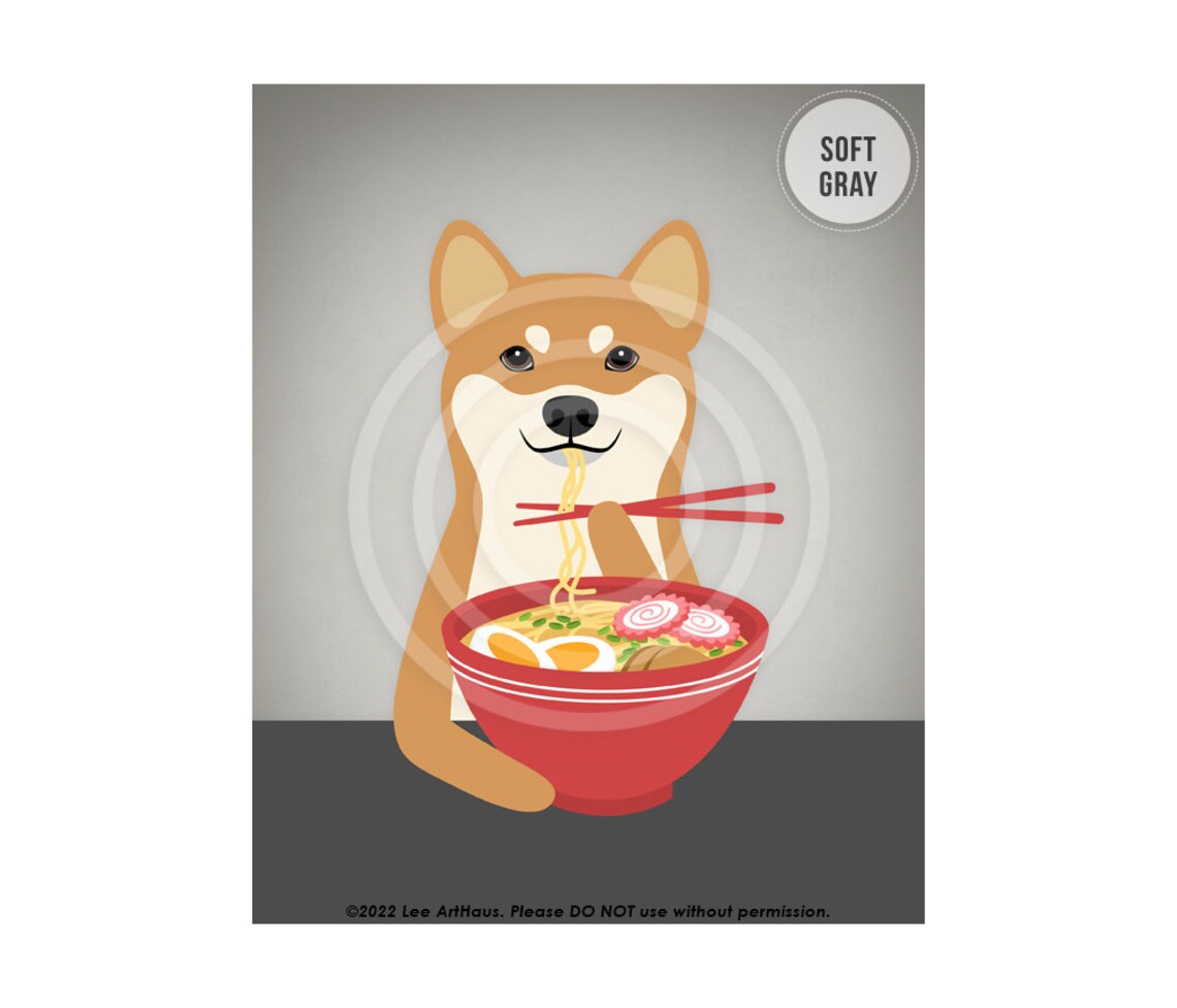 649dp Dog Artwork Red Shiba Inu Eating Ramen Bowl Wall Art Japanese Food Print Foodie Art Gift Gift For Chef Ramen Noodle Lovers - Image 3