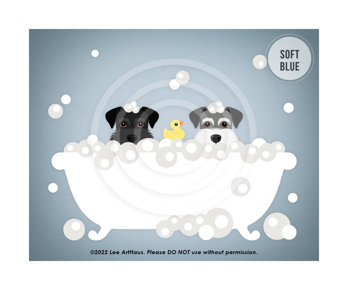 Two Schnauzers In Bubble Bath With Rubber Duck Funny Dog Poster - Image 2