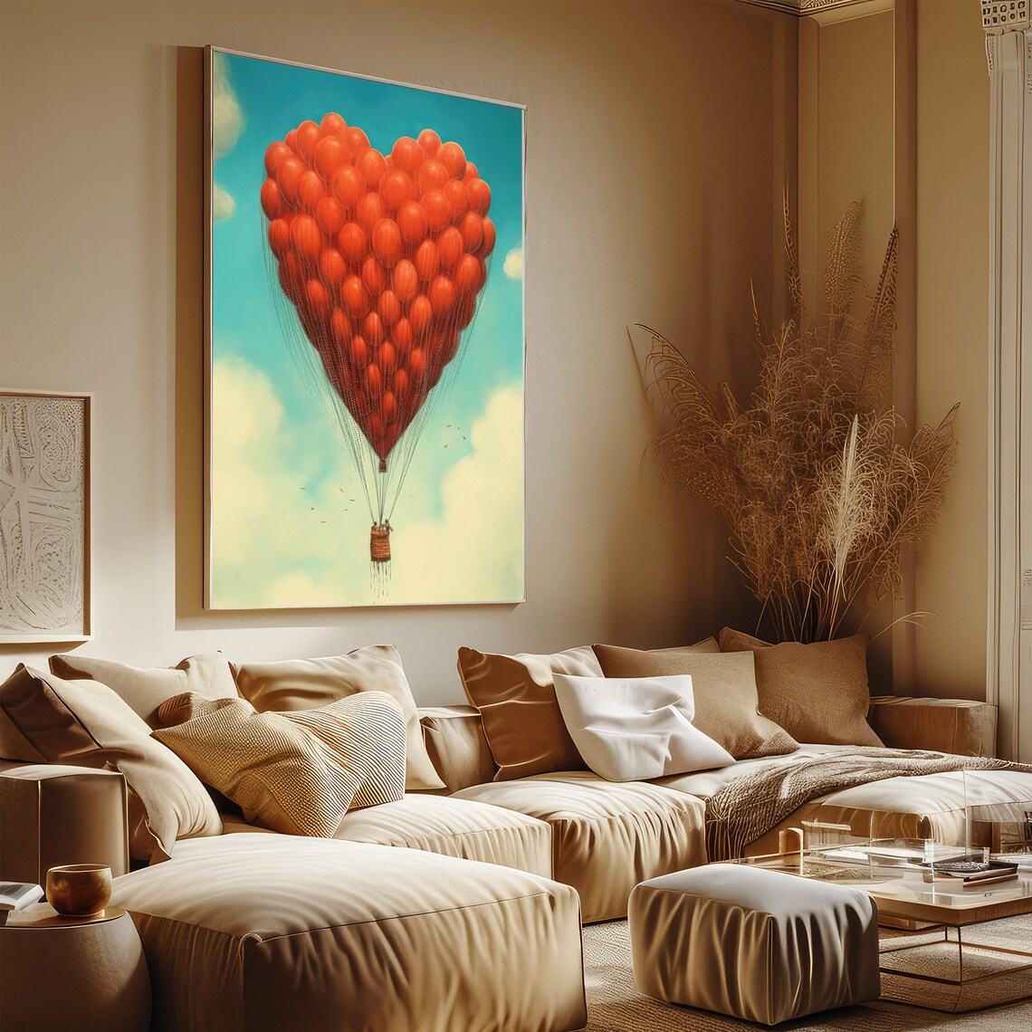 Heart Shaped Red Balloon Hot Air Balloon Floating In Sky Poster - Image 6