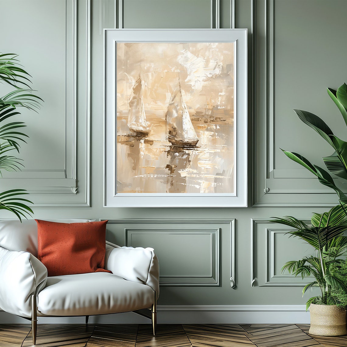 Serene Warm Abstract Gold Sailboats Gliding On Calm Water Poster - Image 4