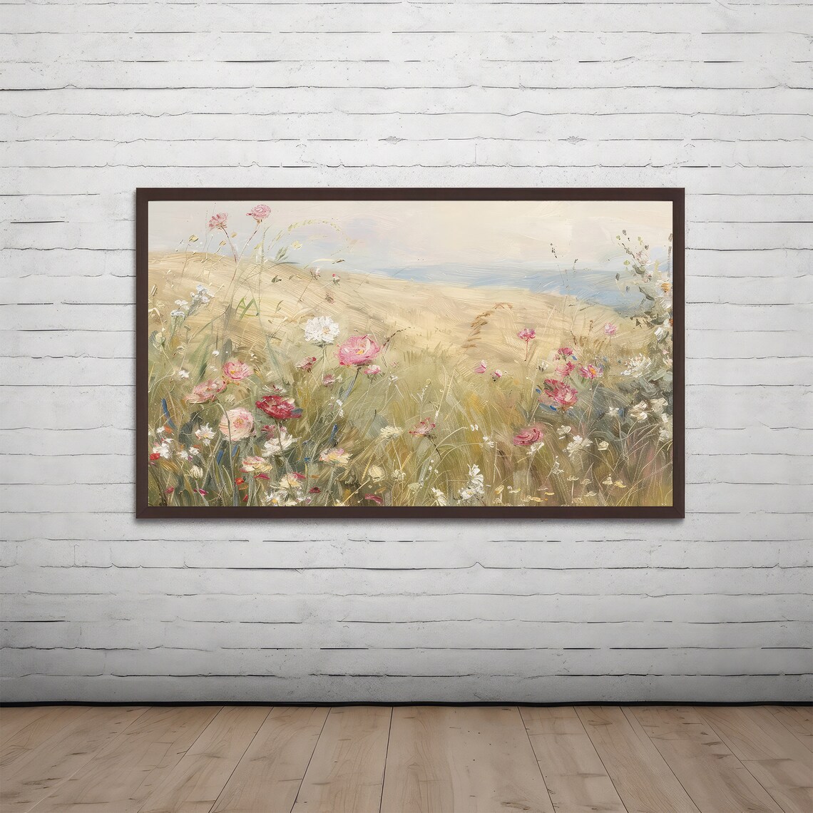 Soft Wildflower Meadow Painting Pink Blossoms Golden Field Poster