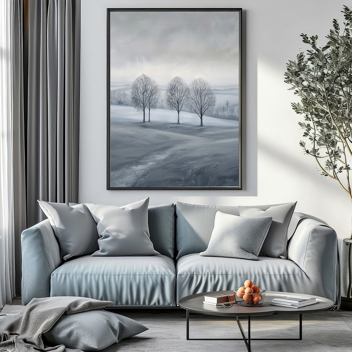 Serene Misty Winter Landscape Bare Trees Grey Moody Art Poster - Image 3