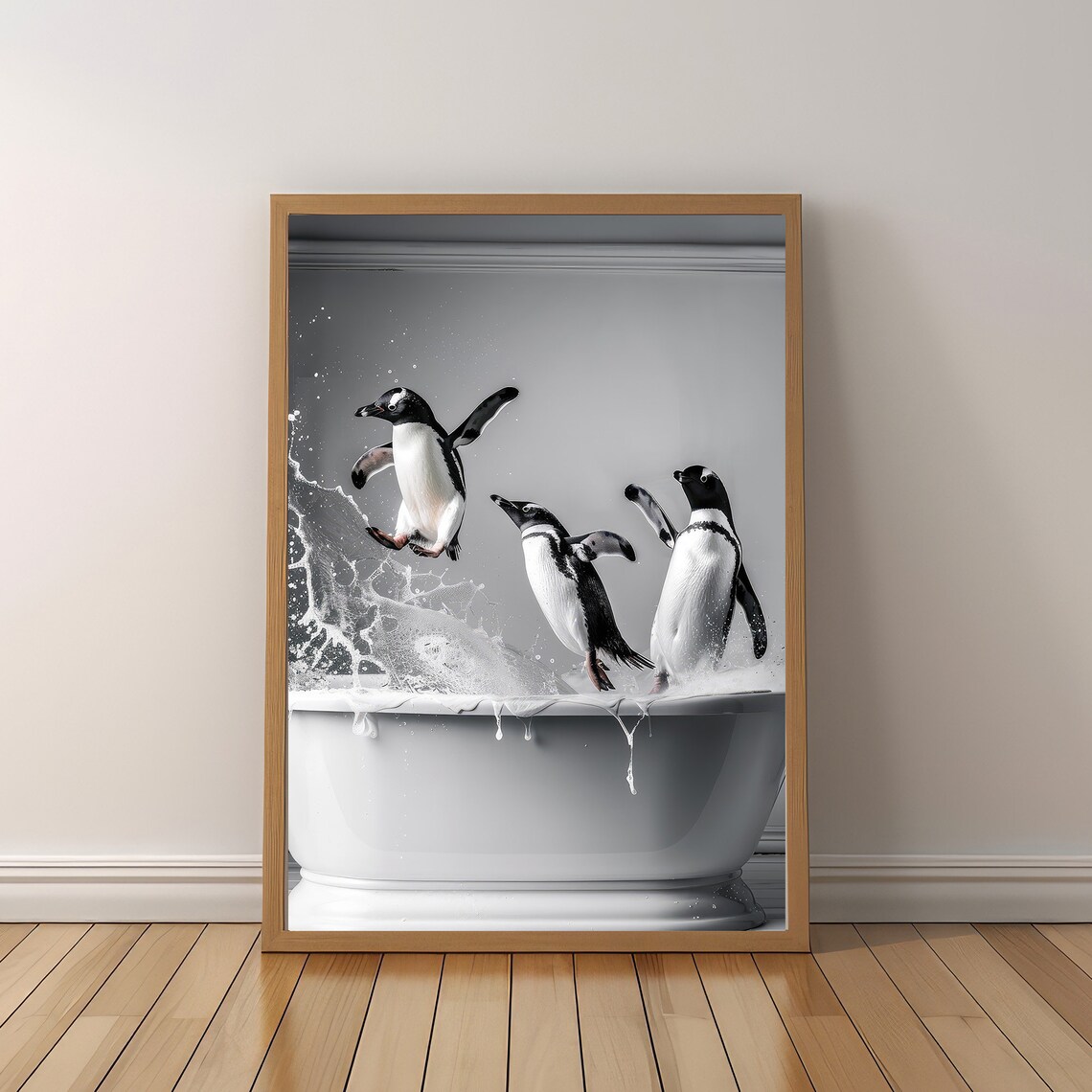 Adorable Penguins In Tub Art Print, Bathroom Decor - Image 5