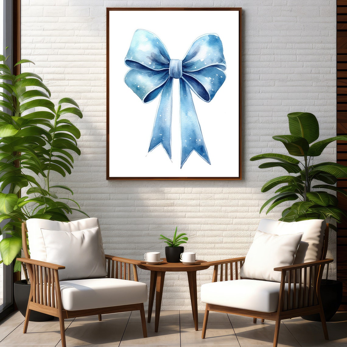 Delicate Blue Watercolor Bow Whimsical Nursery Painting Art Poster - Image 3