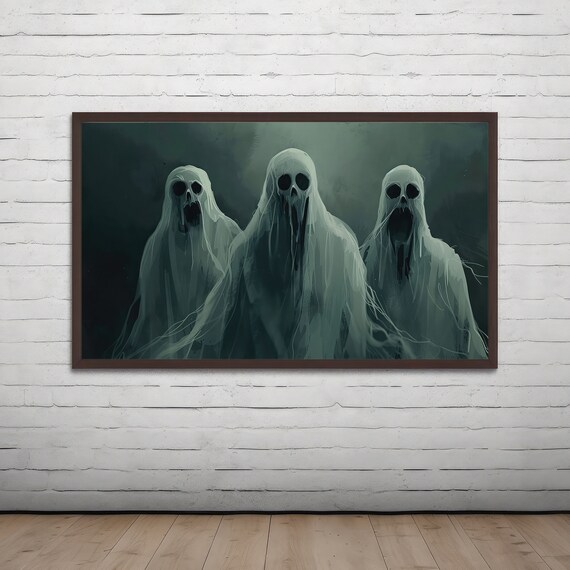 Spooky Three Ghosts Halloween Haunted Night Horror Art Poster