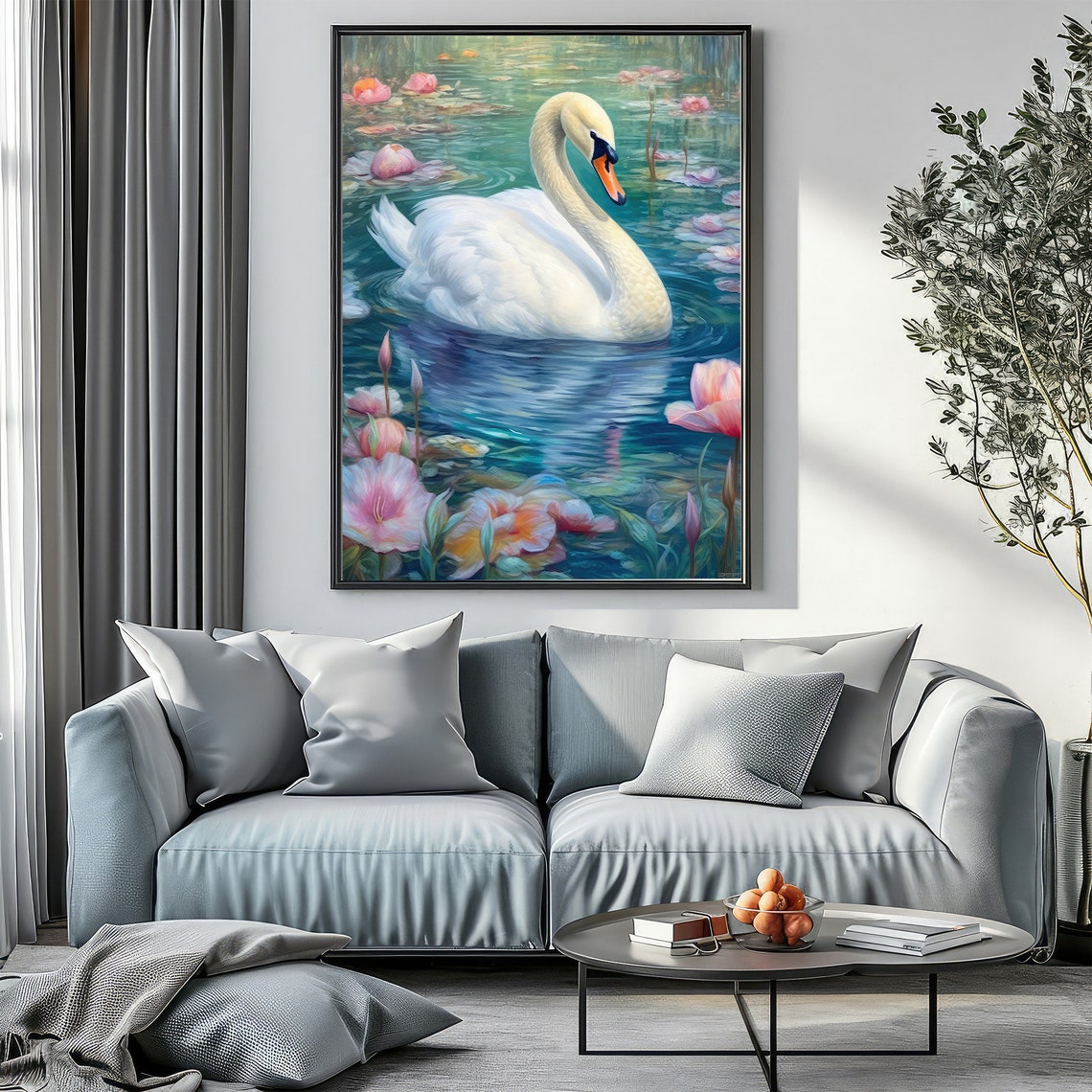 Swan With A Pink Flower Print Soft Girl Aesthetic Painting Dreamy Balletcore Wall Art Pastel Coquette Aesthetic Teen Girl Bedroom Bow - Image 4