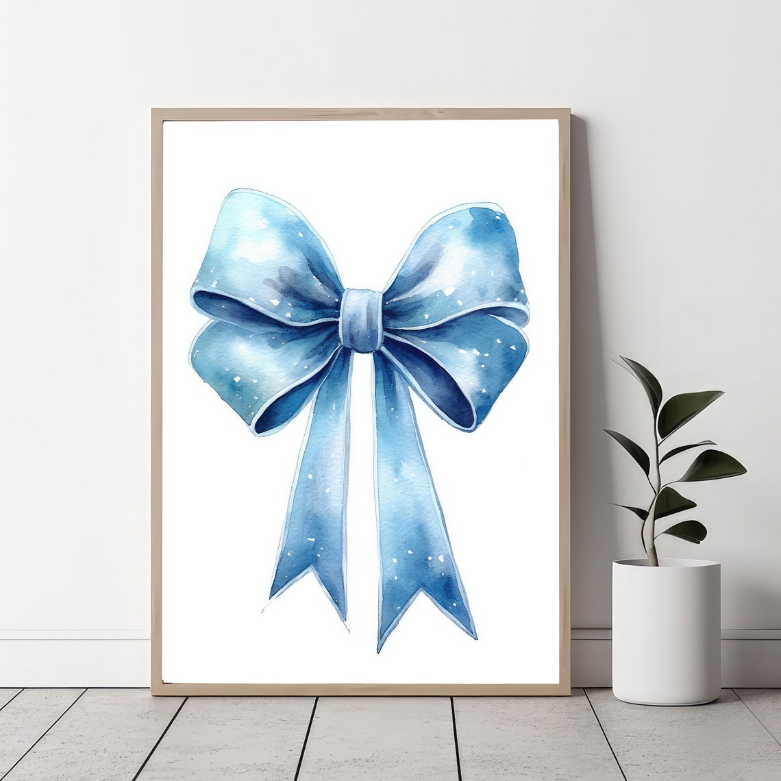 Delicate Blue Watercolor Bow Whimsical Nursery Painting Art Poster