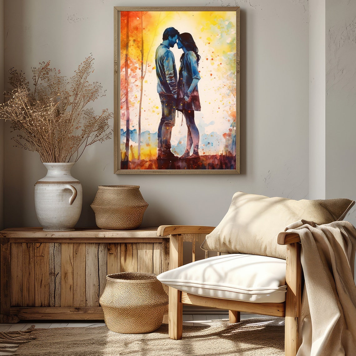 Romantic Couple Embrace Watercolor Autumn Forest Love Poster - Image 5