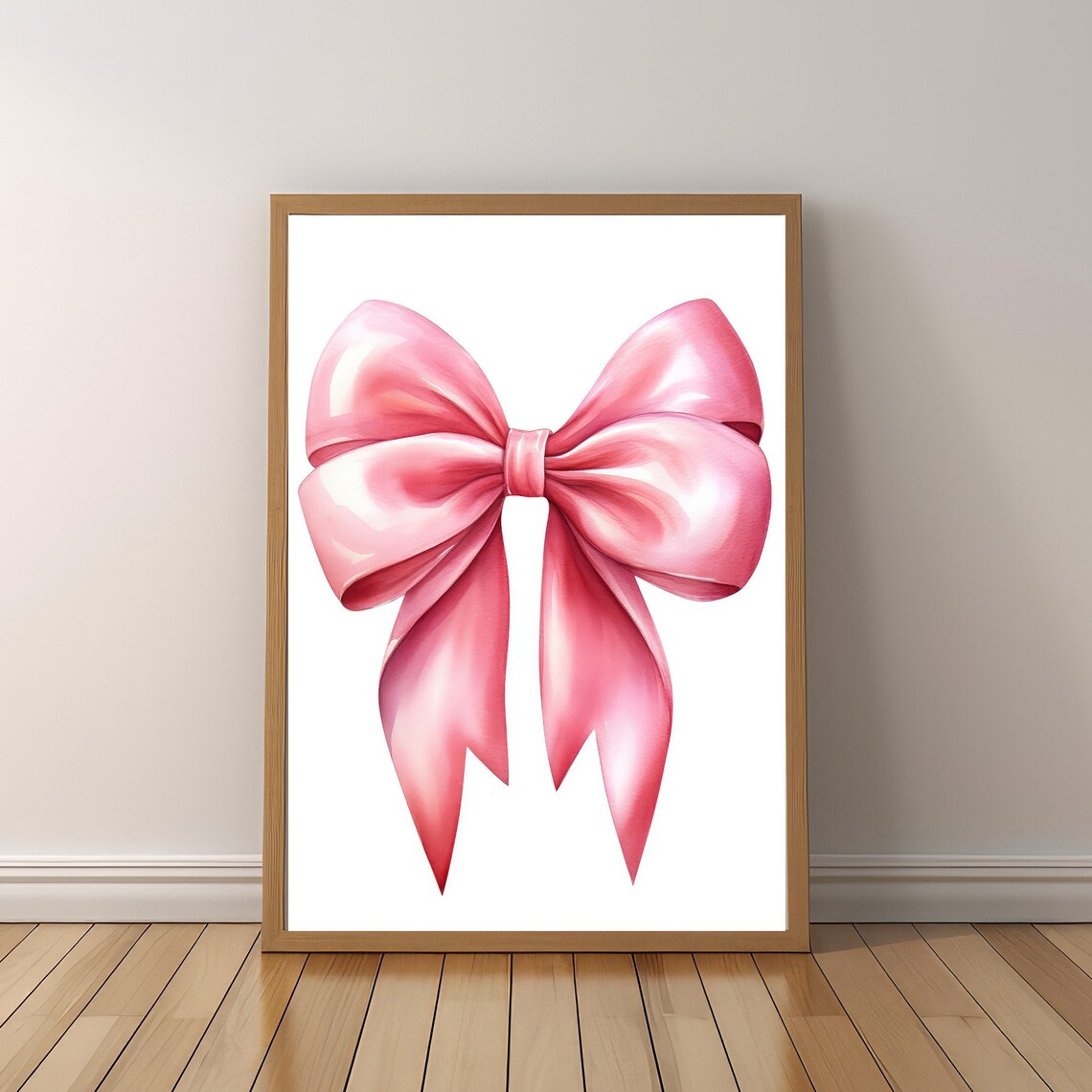 Pink Satin Bow Watercolor Painting Coquette Balletcore Girls Wall Art - Image 6