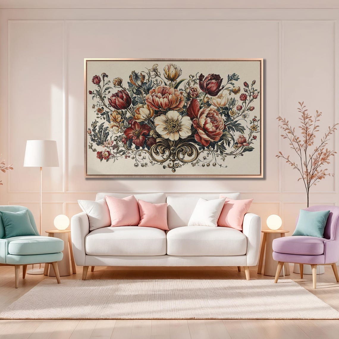 Baroque Red and Cream Peony Bouquet Vintage Floral Art Poster - Image 4