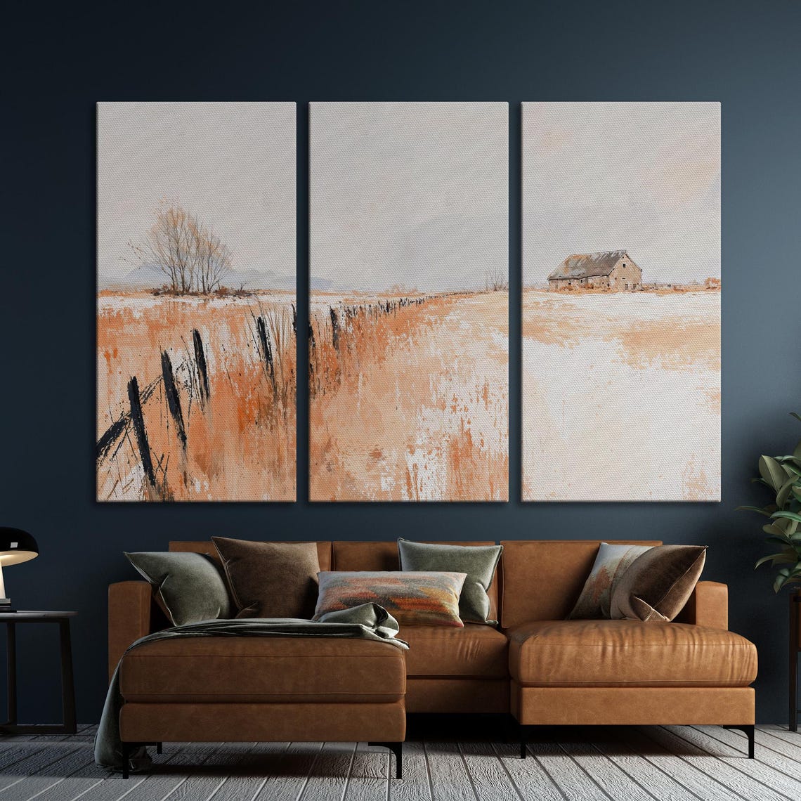 Lone Barn in Abstract Beige Wheat Field Minimalist Art Poster - Image 6