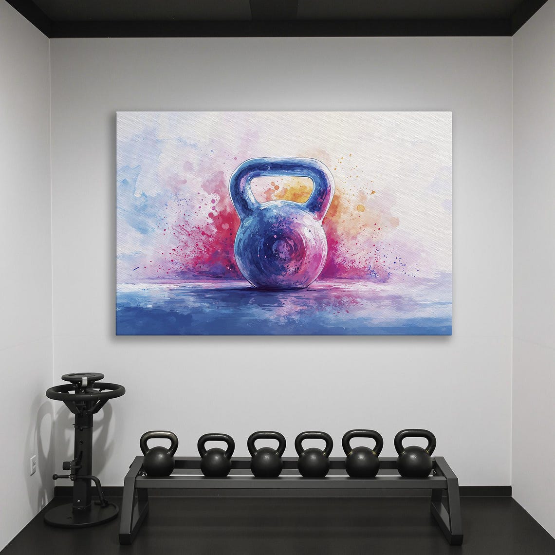 Blue And Purple Watercolor Kettlebell On Reflective Surface Poster - Image 2