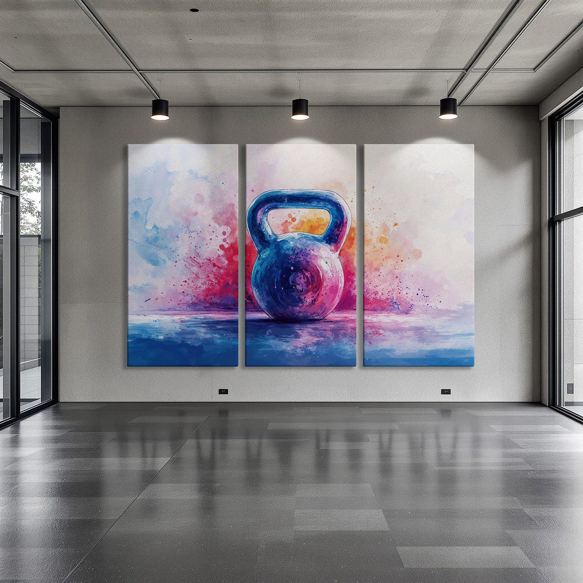 Blue And Purple Watercolor Kettlebell On Reflective Surface Poster - Image 6