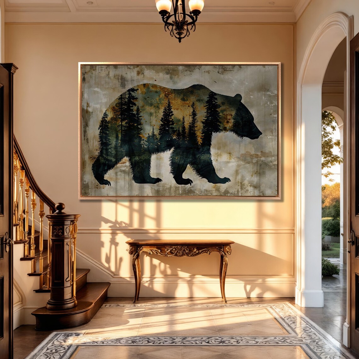 Bear Silhouette and Pine Forest Double Exposure Art Print - Image 2