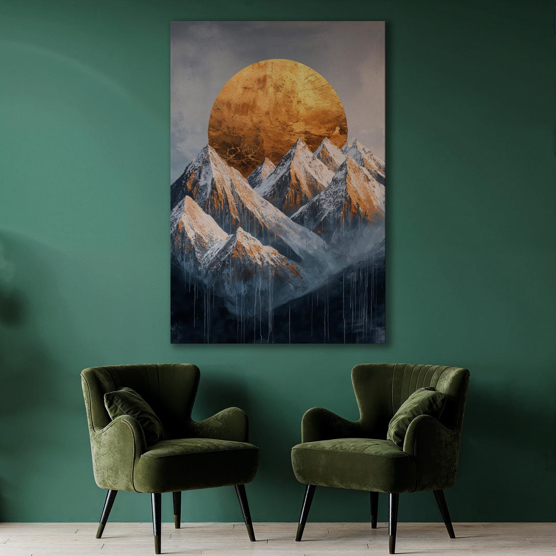 Snowy Mountains With Golden Sun Wall Art Abstract Nature Landscape Painting Print Modern Decor Mountain Scenery Poster Ready To Hang - Image 3