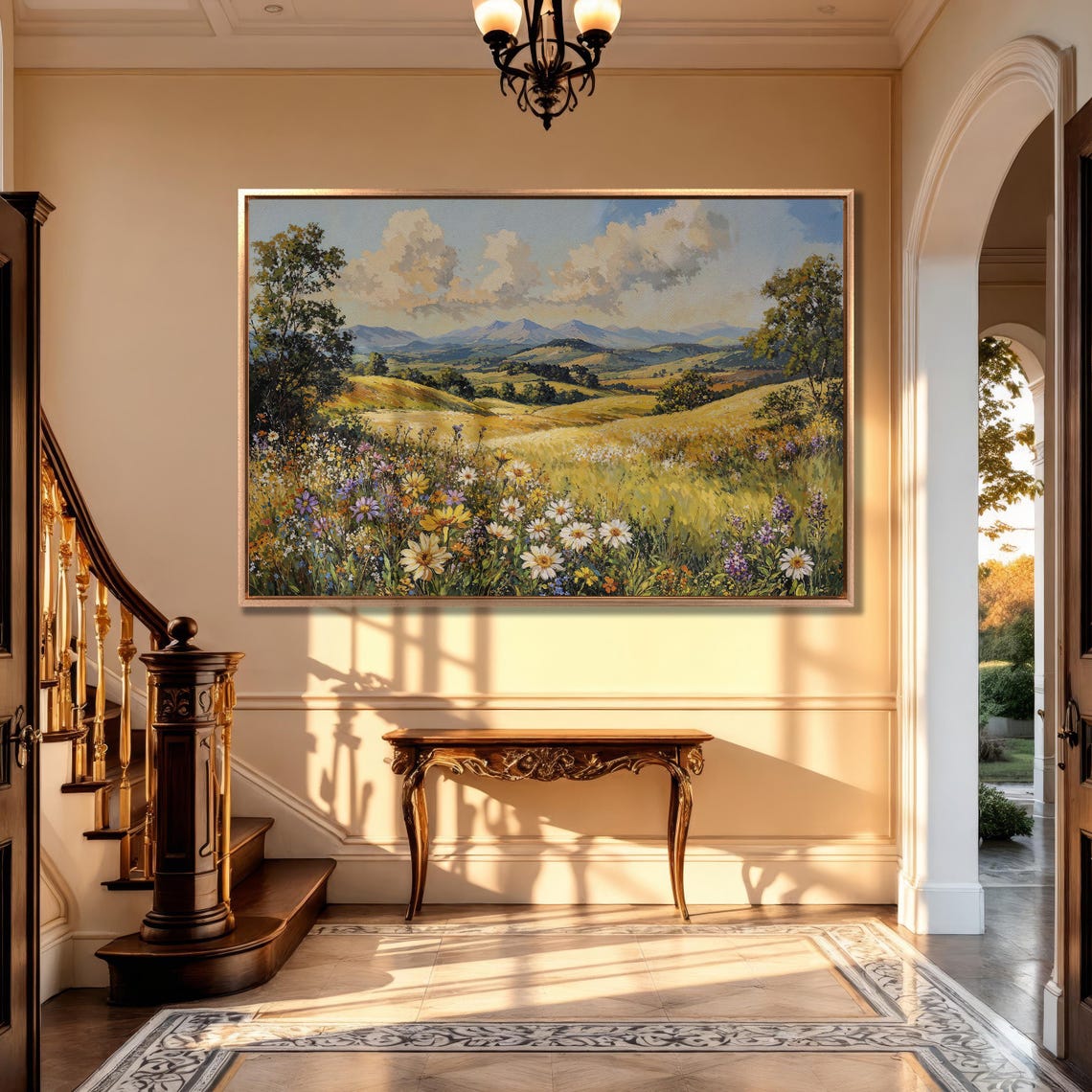 Summer Wildflower Meadow with Golden Hills Painting Art Poster - Image 5
