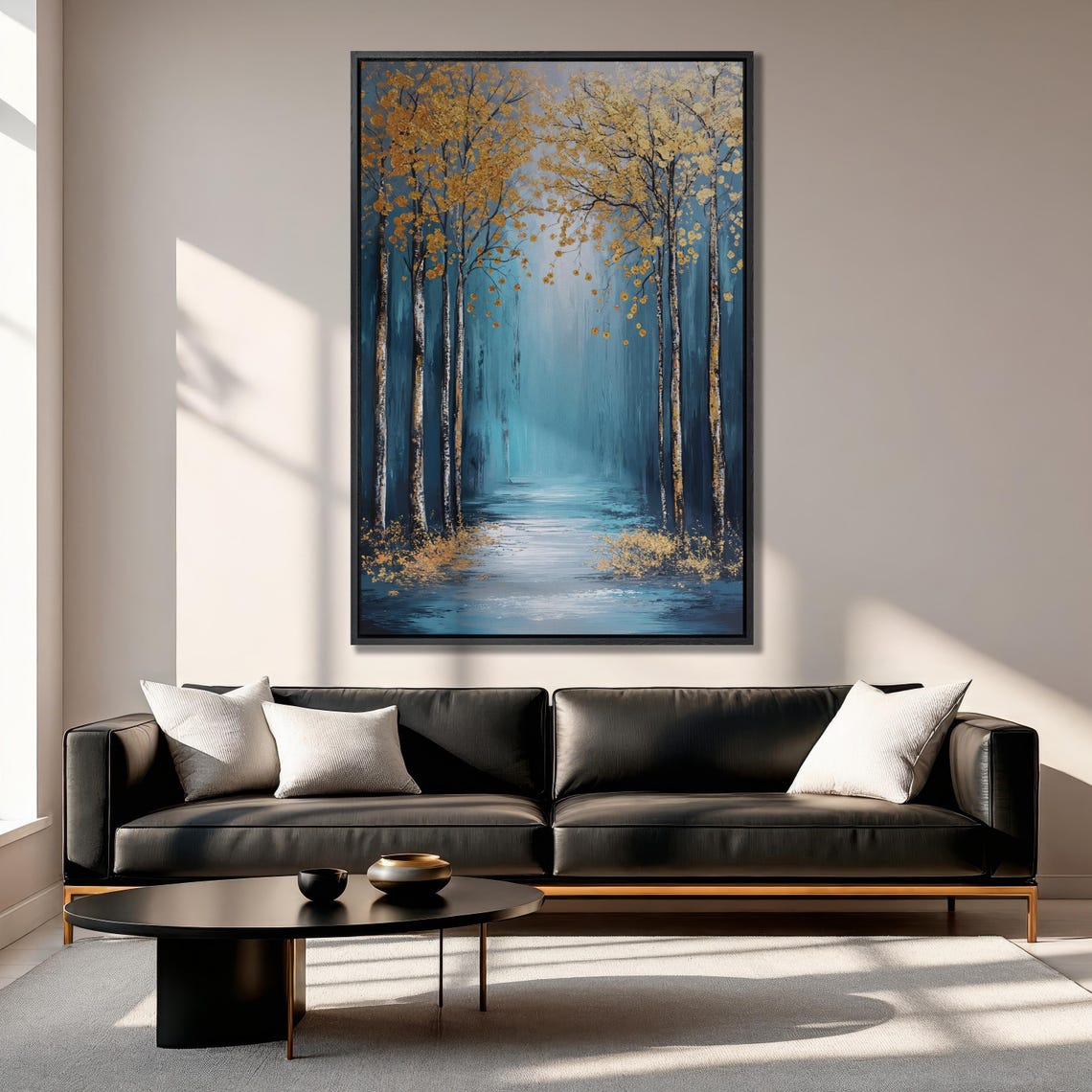 Abstract Forest Wall Art Golden Trees On Blue Background Painting Print Nature Wall Decor Modern Woods Scenery Poster Ready To Hang - Image 4