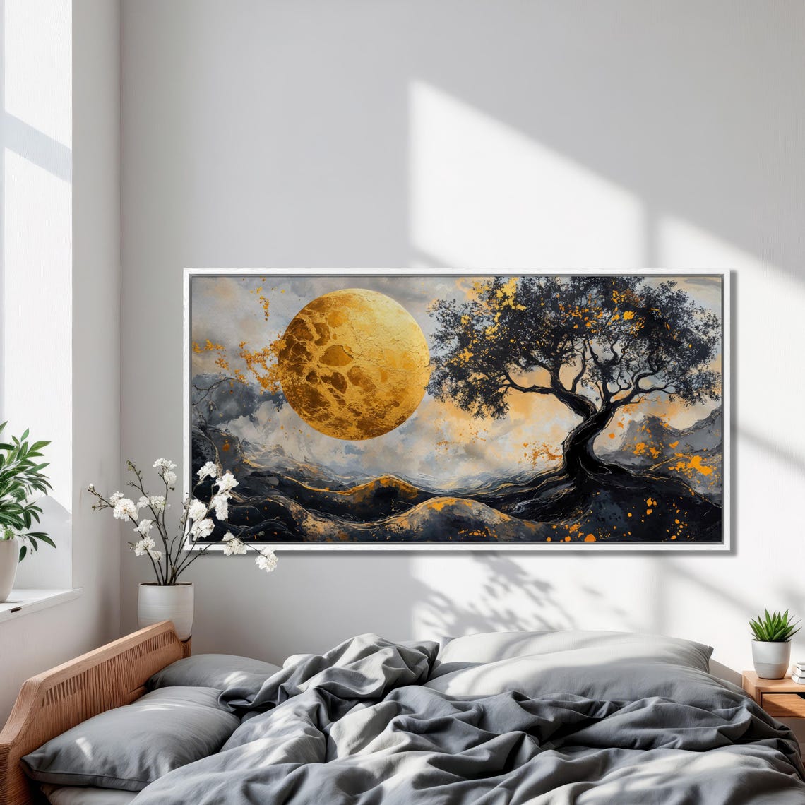 Golden Moon Rising Over A Dark Tree And Wild Waves Surreal Poster - Image 3