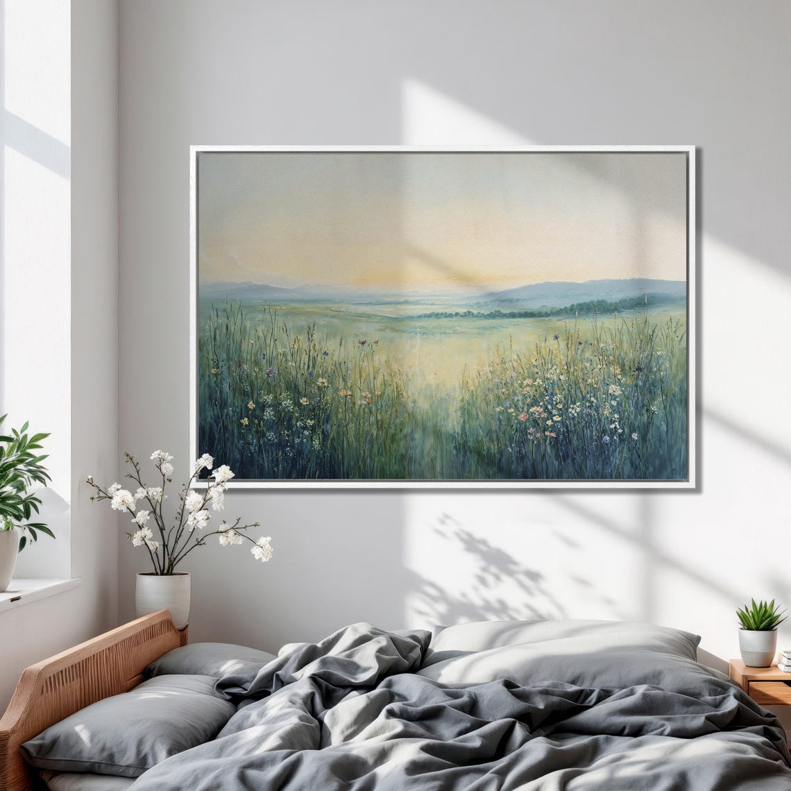 Misty Wildflower Meadow at Dawn Minimalist Painting Art Poster - Image 2
