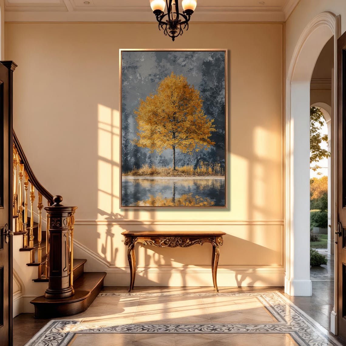 Orange Autumn Tree by a Calm Lake With Mirror Reflection Poster - Image 5