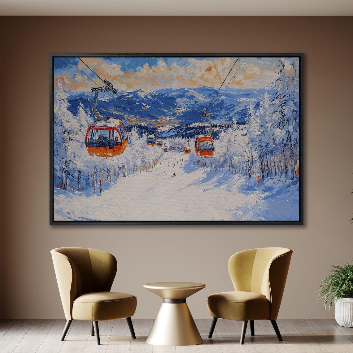 Mountain Ski Resort Framed Wall Art Snowy Mountains Landscape Painting Print Winter Decor Snow Scenery Poster Ready To Hang Gift - Image 6