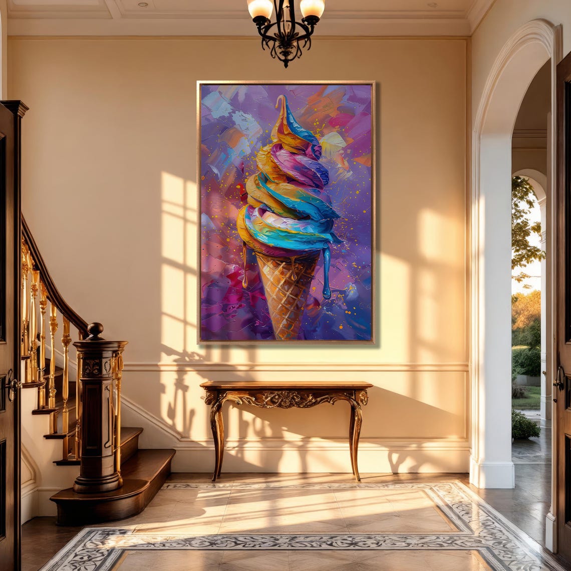 Rainbow Swirl Ice Cream Cone Colorful Abstract Dessert Art Poster - Image 4