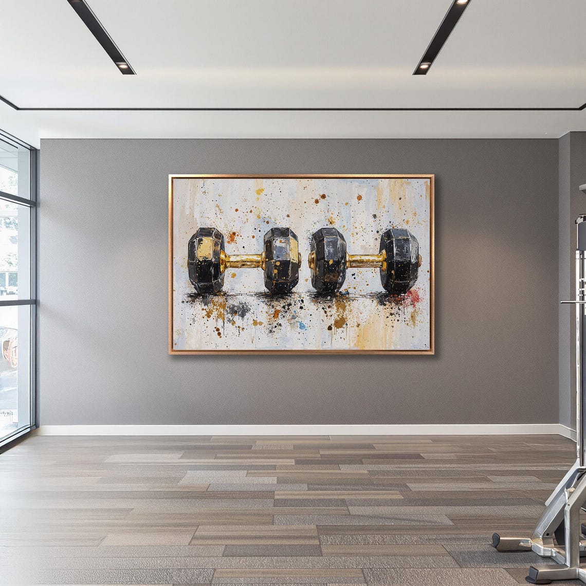 Pair of Black and Gold Dumbbells Splash Paint Still Life Poster - Image 3