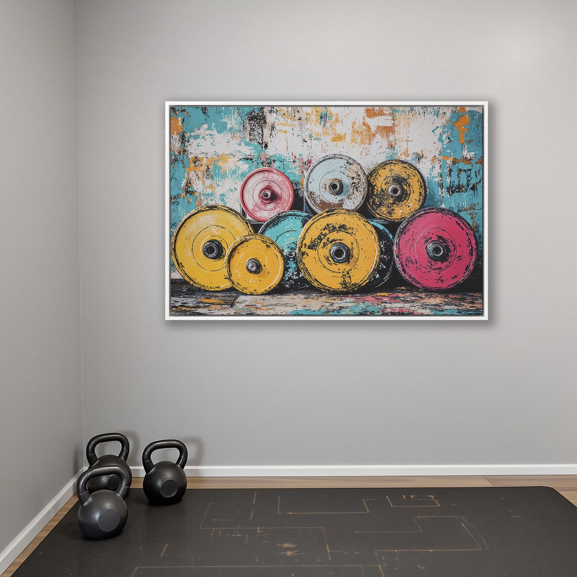 Colorful Barbell Weights Gym Art Print, Workout Decor - Image 4