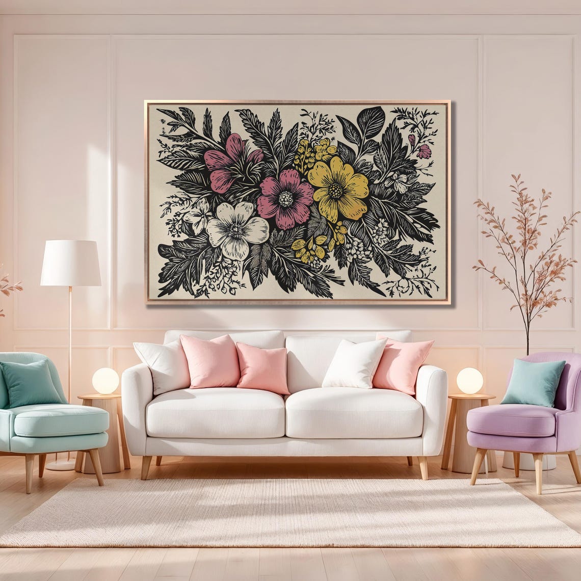 Vibrant Wildflower Bouquet In Woodcut Style Floral Artwork Poster - Image 4