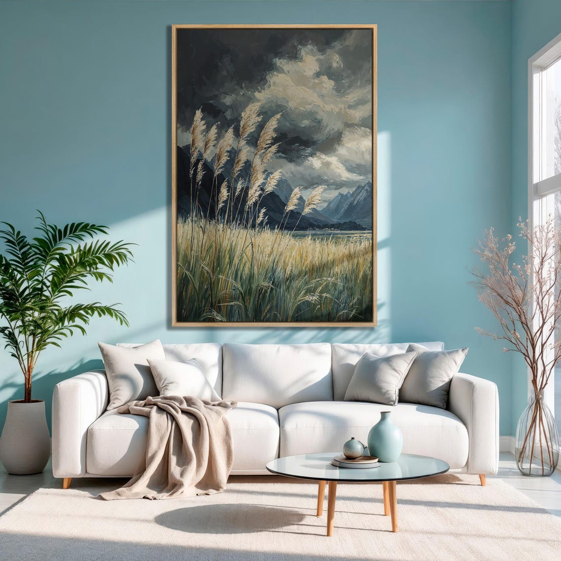 Mountain Wilderness Scene Framed Print Featuring Dramatic Sky Nature Art Rustic Decor Extra Large Landscape Home Wall Decor - Image 3