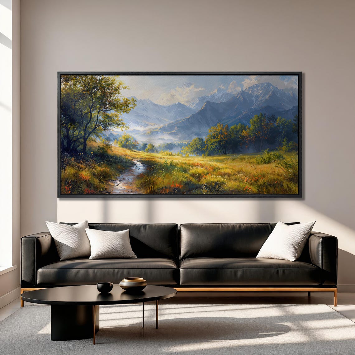 Mountain Landscape Painting Print Vibrant Meadow Wall Art Peaceful Nature Scene Wall Decor Hiking Trail Scenery Ready To Hang Poster - Image 4