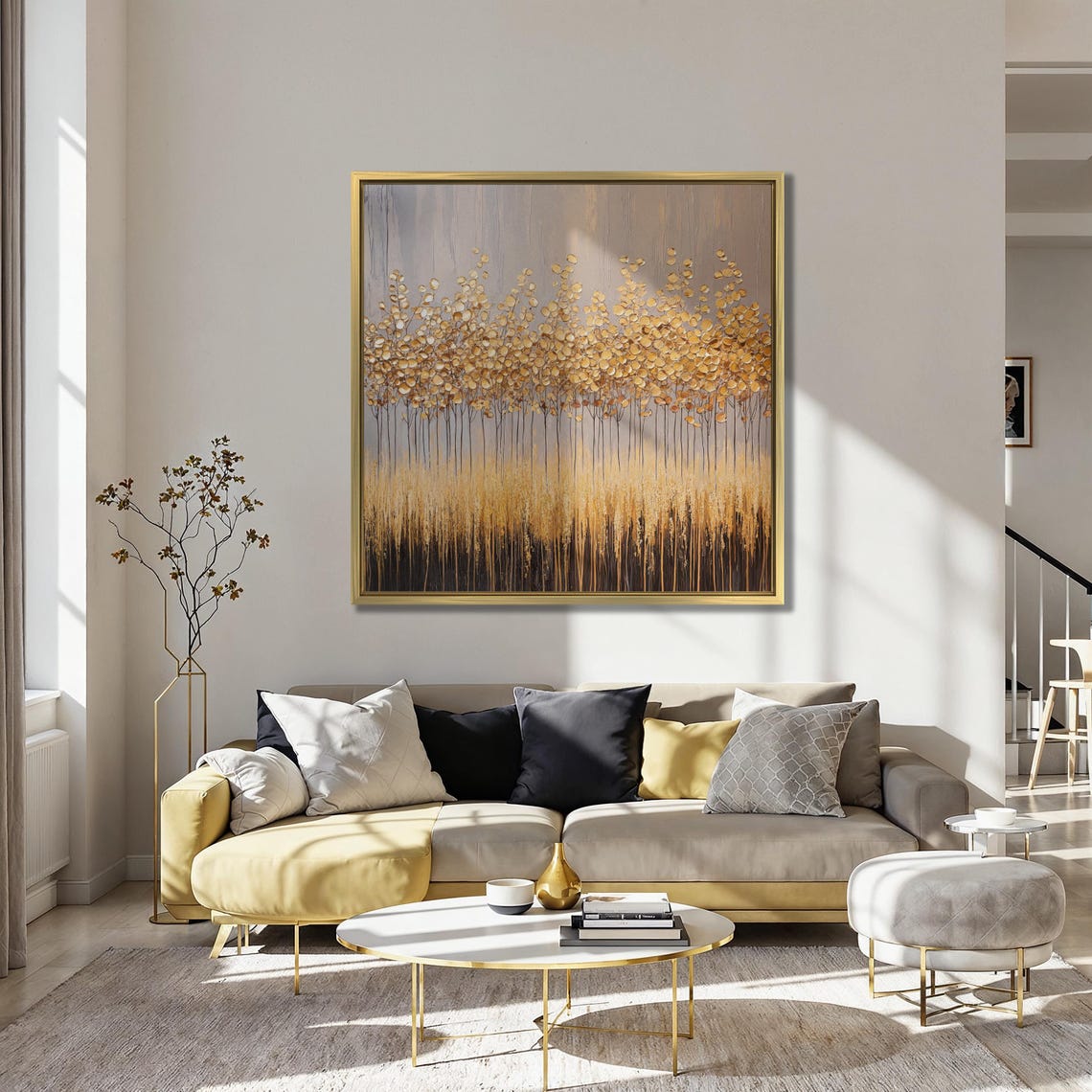 Golden Forest Print Trees Wall Art Surreal Landscape Painting Print Abstract Nature Wall Decor Large Scenery Poster Ready To Hang - Image 4