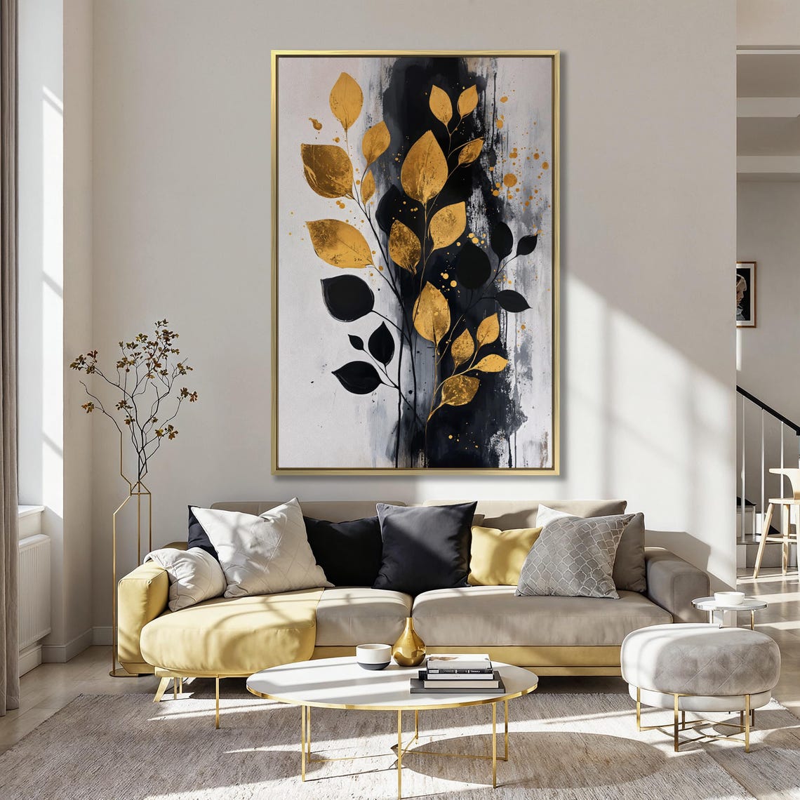 Elegant Gold and Black Abstract Leaves Modern Botanical Art Poster - Image 5
