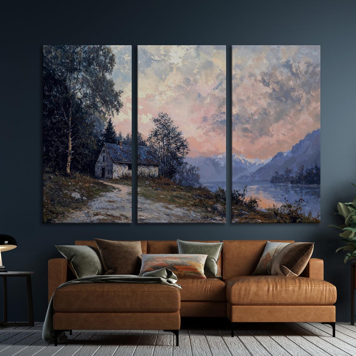 Rustic Cabin Beside A Mountain Lake At Dusk Vintage Landscape Poster - Image 6