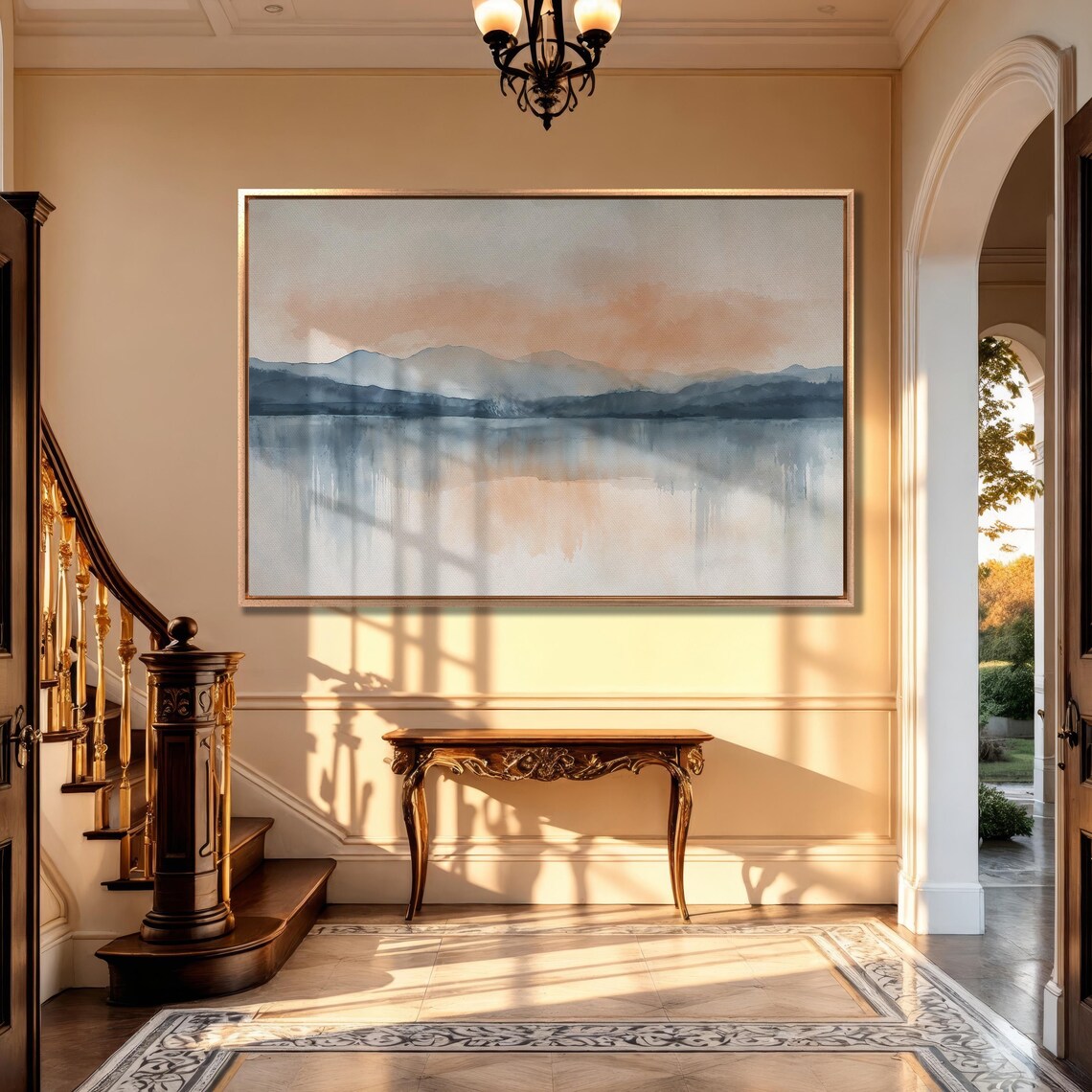 Minimalist Mountain Lake Reflection Watercolor Landscape Poster - Image 5