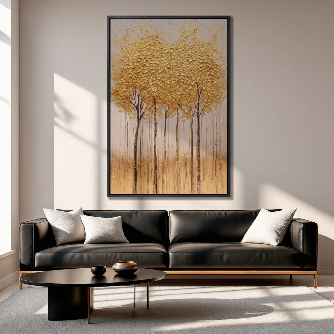 Five Textured Golden Trees on a Pale Abstract Background Wall Art - Image 4