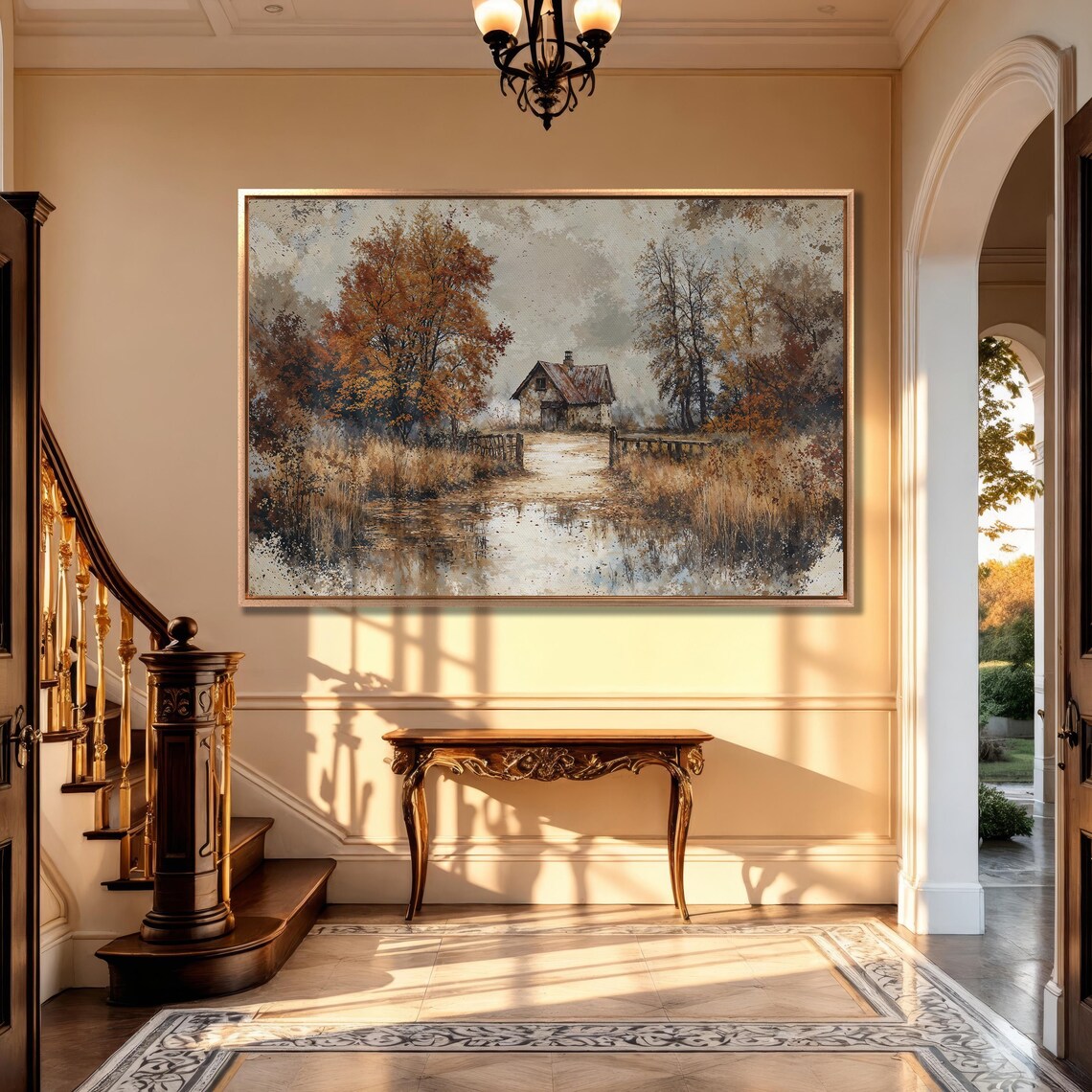 Cozy Autumn Cottage Beyond Wooden Gate and Golden Trees Poster - Image 5
