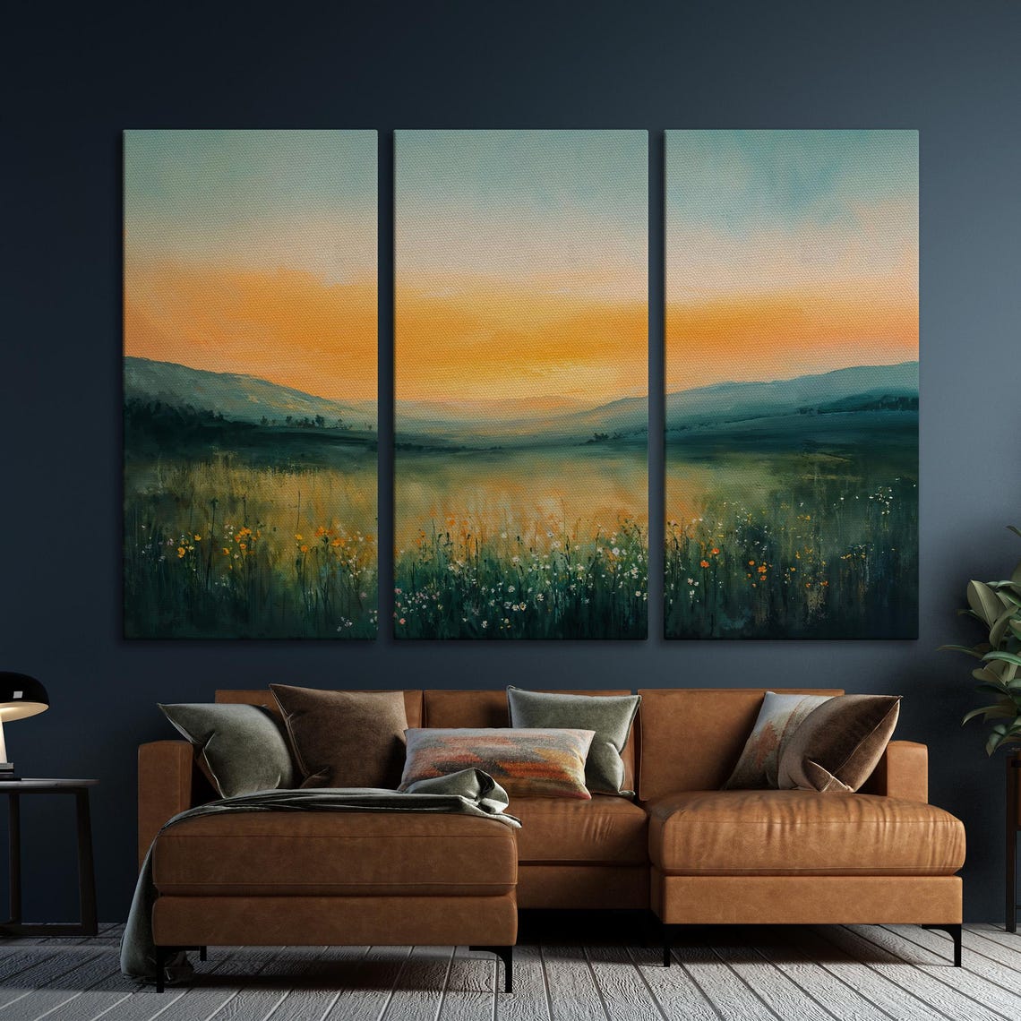 Golden Sunset Over a Wildflower Valley with Mountains Poster - Image 6