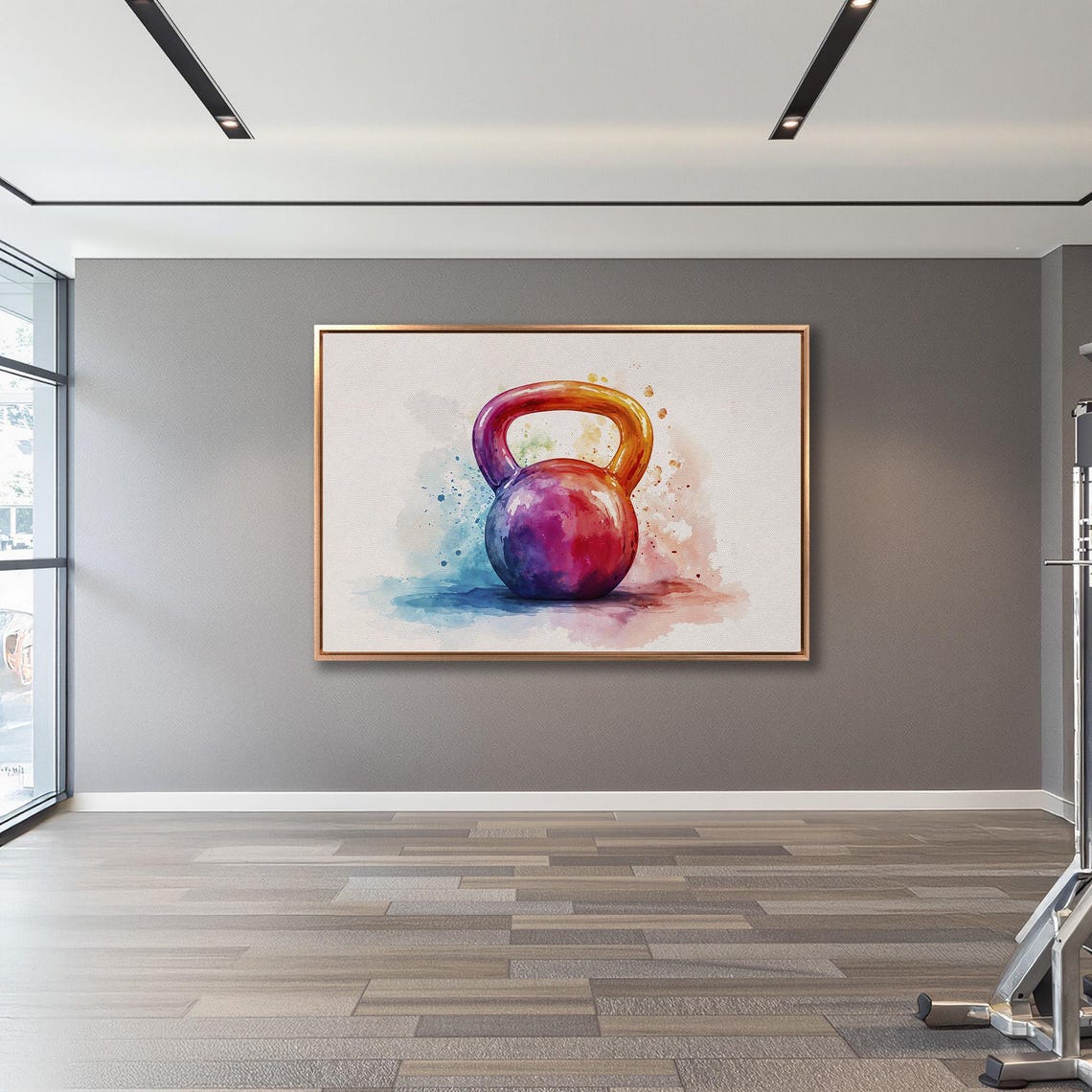 Watercolor Kettlebell In Purple And Red Tones Gym Fitness Art Poster - Image 3