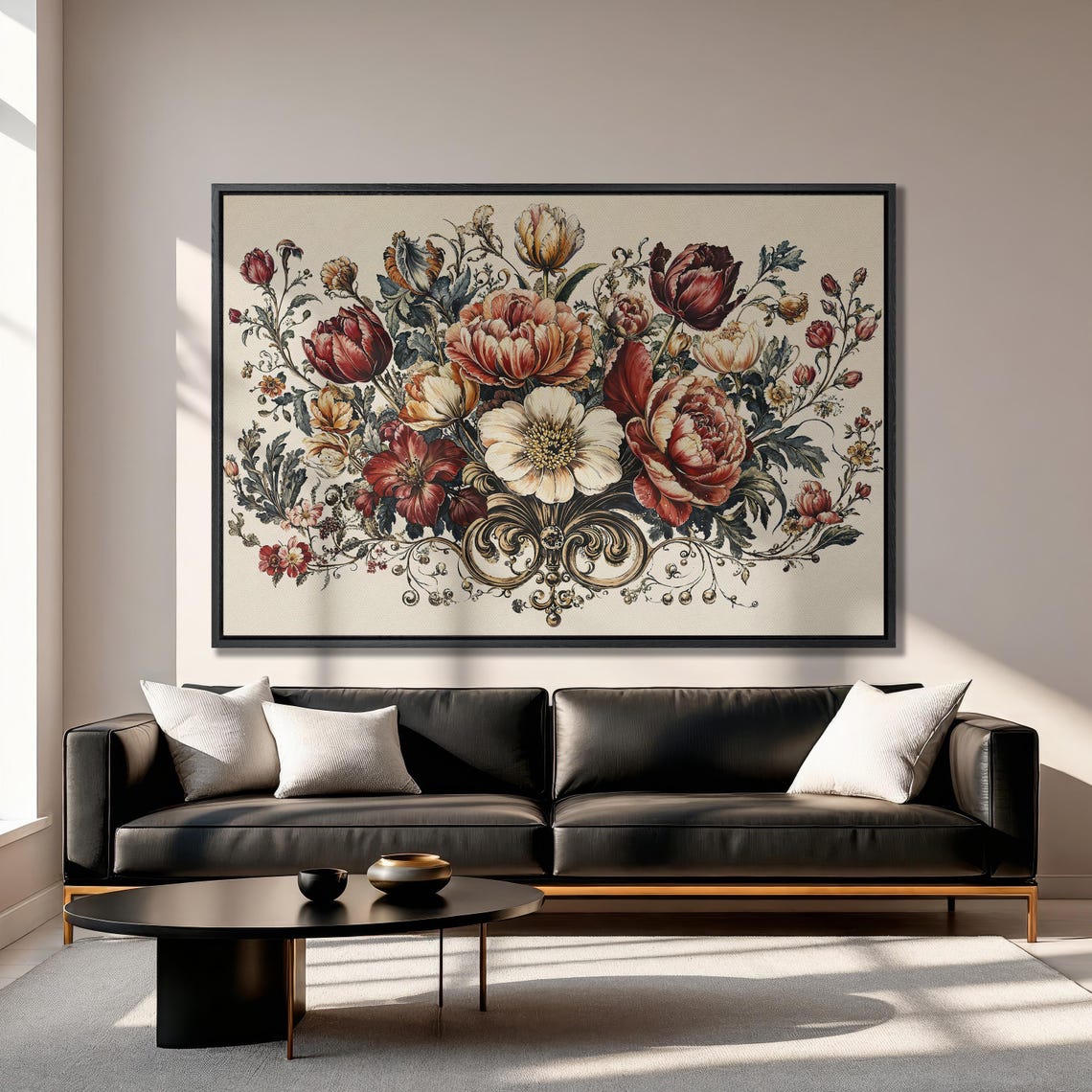 Baroque Red and Cream Peony Bouquet Vintage Floral Art Poster - Image 3