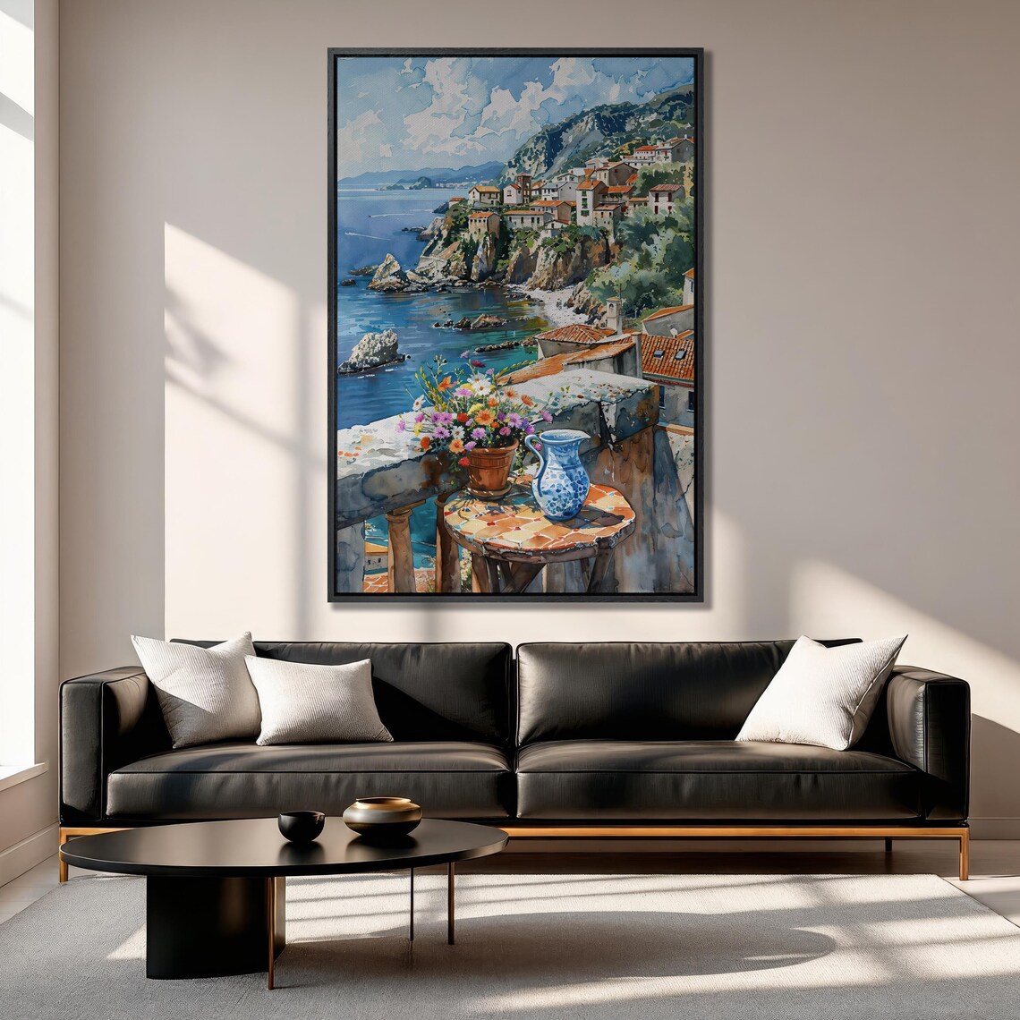 Coastal Village Watercolor Art Print, Mediterranean View - Image 5