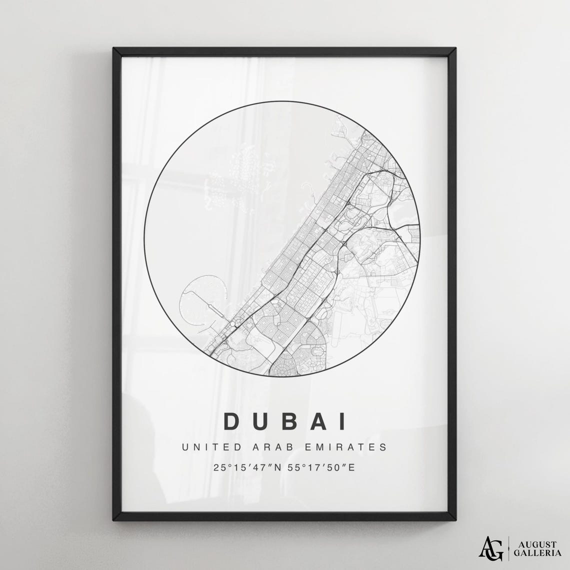 Dubai United Arab Emirates Minimalist Black and White Map Poster