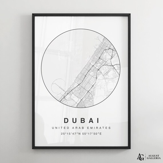 Dubai United Arab Emirates Minimalist Black and White Map Poster